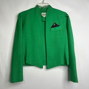 REO Originals Green Blazer‎ Crop Jacket Womens 8 Vintage Shoulder Pads Retro 80s